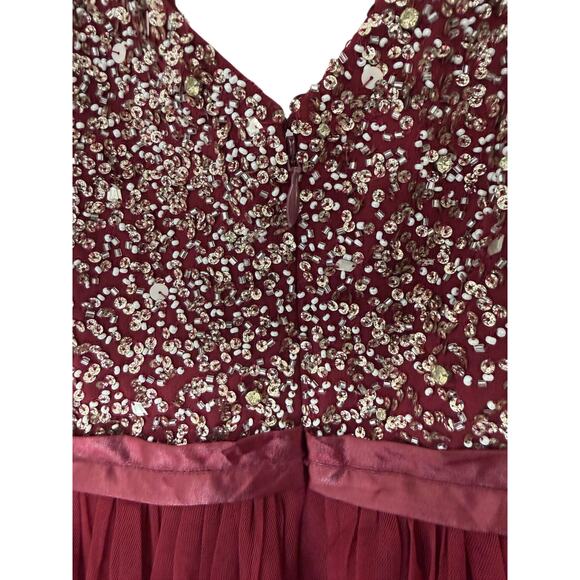 BHLDN Avery Beaded Tulle Gown Burgundy Formal Evening Maxi Dress Size 8 - Picture 7 of 12